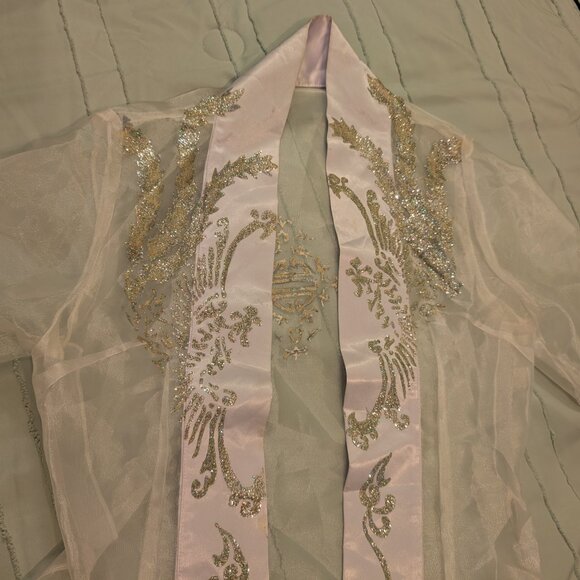 Long Dress Evening Kimono Cardigan Topper Robe Small White sheer Sparkles design - Picture 8 of 11